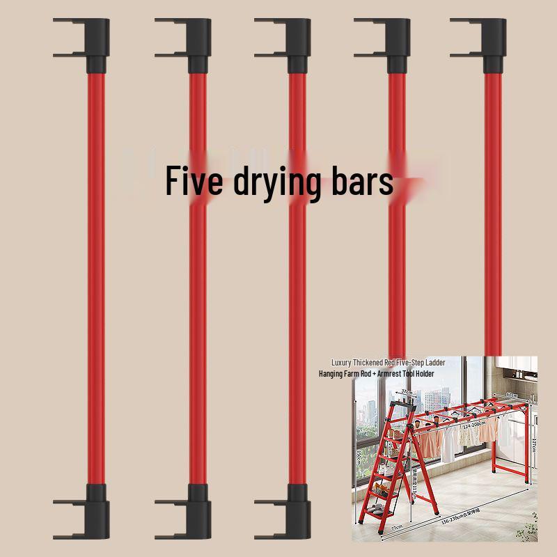 Double Rod Multi-functional Telescopic Clothes Rack and Ladder
