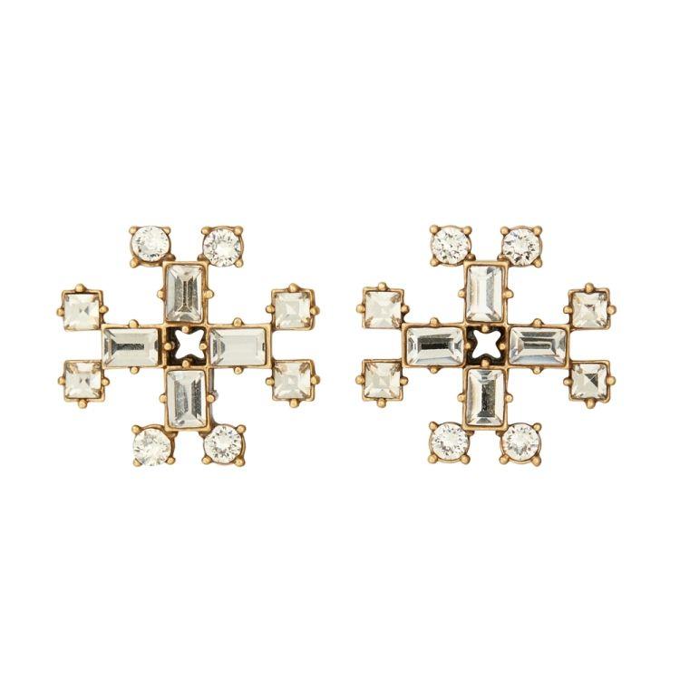 Tory Burch Gold Brass Ear Studs With Inlaid Decoration Women earrings 150591-700 F,Gold