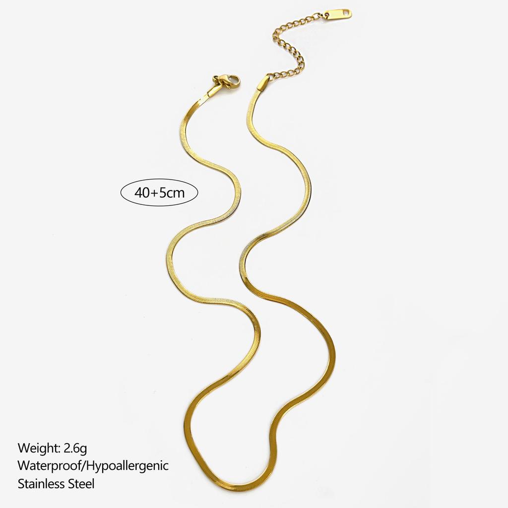 GHIDBK Minimalist Stainless Steel 1mm 2mm 4mm Flat Snake Chain Hollow Heart Pendant Necklace for Women Fashion Stackable Zircon