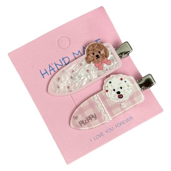 

1 Pair Cartoon Dog Acrylic Hair Clips Non-Slip Bangs Side Hair Clamp Puppy Decorative Hairpin Women Girls Hair Accessories розовый