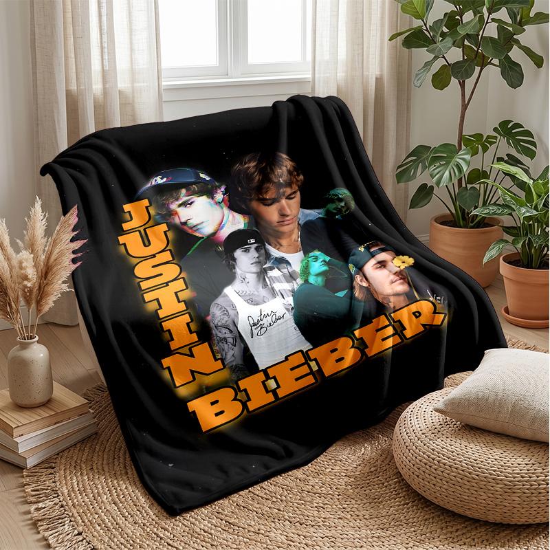 Justin BieberPrinted Flannel Blanket Cozy Skin-Friendly Warm Throw for Couch Bed Indoor Daily Use