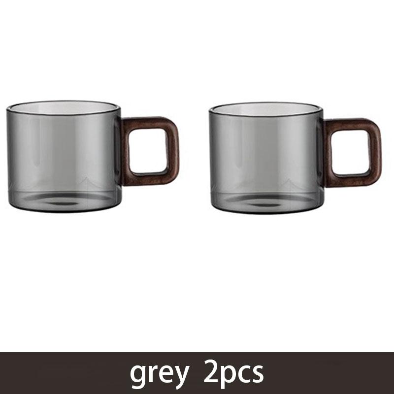 2/4/6pcs Heat-resistant Glass Tea Cup With Walnut Handle 120ml Mini Espresso Cup Set Ground Coffee Mug Glasses Brewing Teaware