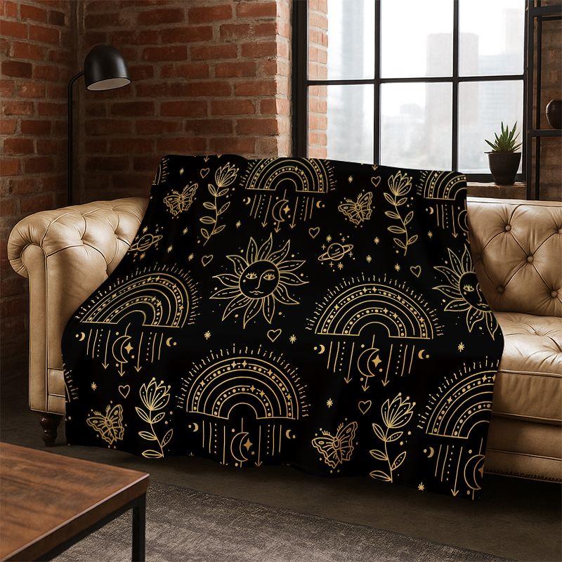 Divination Symbol Sun Moon Tarot Magic Flannel Blanket Soft Warm Throw Blanket for Bedroom Living Room Bed Travel Camping Picnic