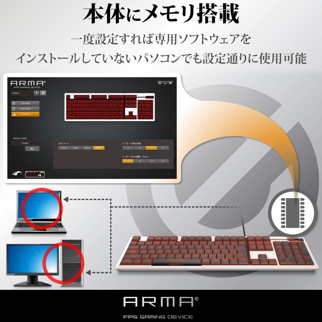 Elecom Gaming Keyboard Mechanical Unique Thin Design Full Size 50 Million Switch Durability Japanese Layout LED White [ARMA] TK-ARMA50WH
