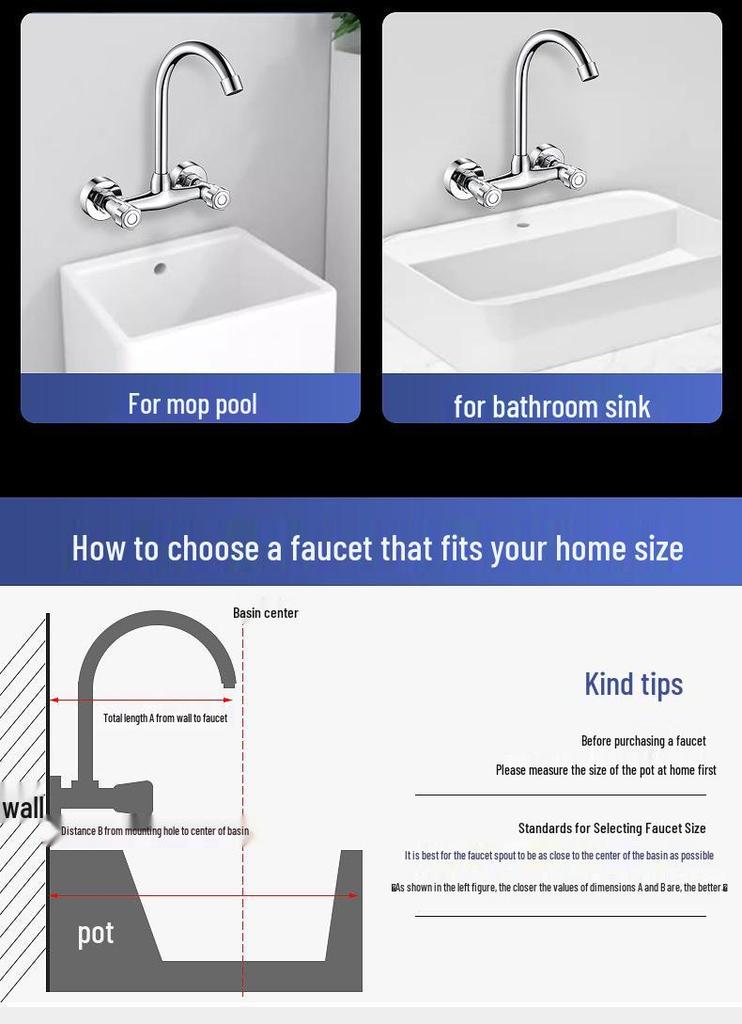 Double Handle Kitchen/Balcony Sink Mixer Tap with Hot & Cold Water Faucet