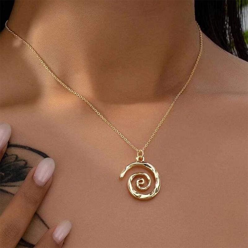 Metal Hollow Vortex Spiral Pendant Necklace For Women Men Punk Cavicle Chain Necklace Jewelry