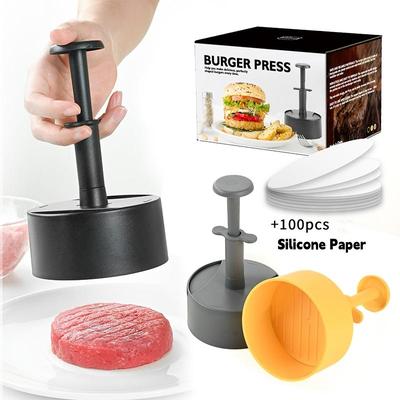 Pressing Burger Press,ABS Handle Stainless Steel Spring Pressing Meat Patties,Kitchen Circular Press Type Hamburger Meat Press