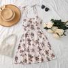 French Floral Gradient Spaghetti Strap Dress - Elastic Waist, Summer Vacation Style