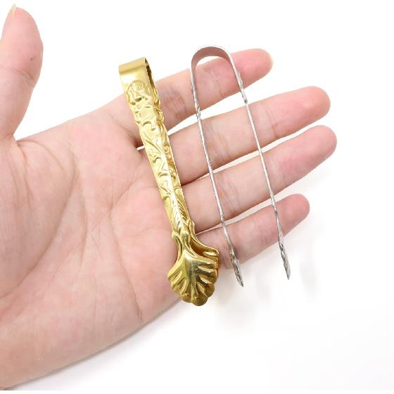 Honbay 2PCS Stainless Steel 3.74 Inch Vintage Rose Handle Sugar Cube Tongs Ice Cube Tongs Mini Serving Tongs Small Food Clips Kitchen Tiny Tongs for