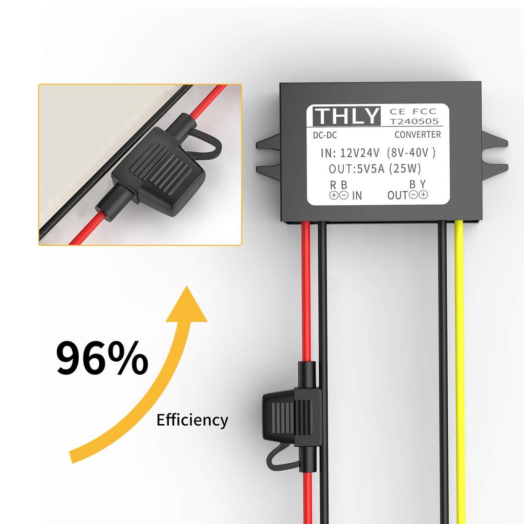 Converter to 5V 5A 25W Converter 5V with IP67 Waterproof 12V to 5V Converter for and LEDs DC-DC Step-Down 8-40V DC/DC Fuse, Cars, Trucks, Boats,
