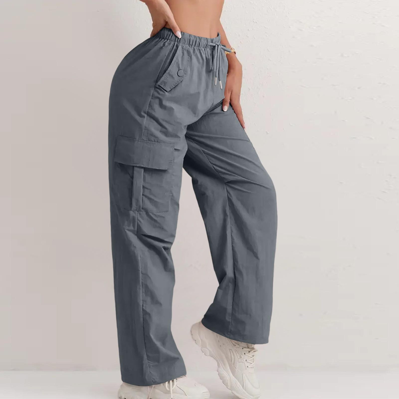 

Женские однотонные быстросохнущие брюки с высокой талией и шнурком, повседневные широкие спортивные брюки-карго S