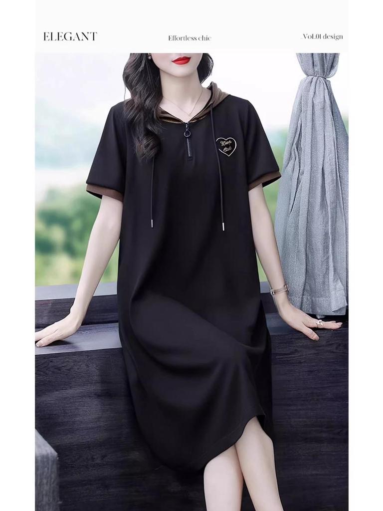 Fashion Casual Hooded Sweatshirt Dress, Plus Size, Embroidered, Slimming, Long Length Women's Clothing, 2025 Collection