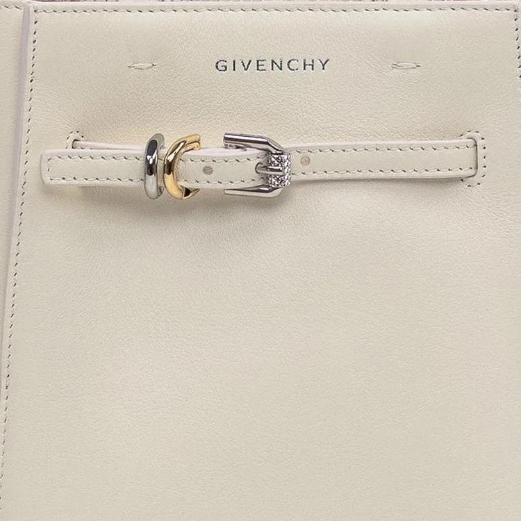 Givenchy Voyou Markenlogo Abnehmbarer Schultergurt Kalbsleder Tragetasche Einkaufstasche Mini Damen-Tote Elfenbein BB50ZTB231-105