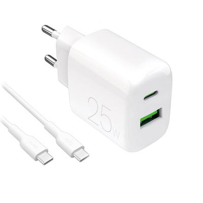 Ładowarka Sieciowa USB-A USB-C Z Kablem USB-C 25W 1.2m - Biała