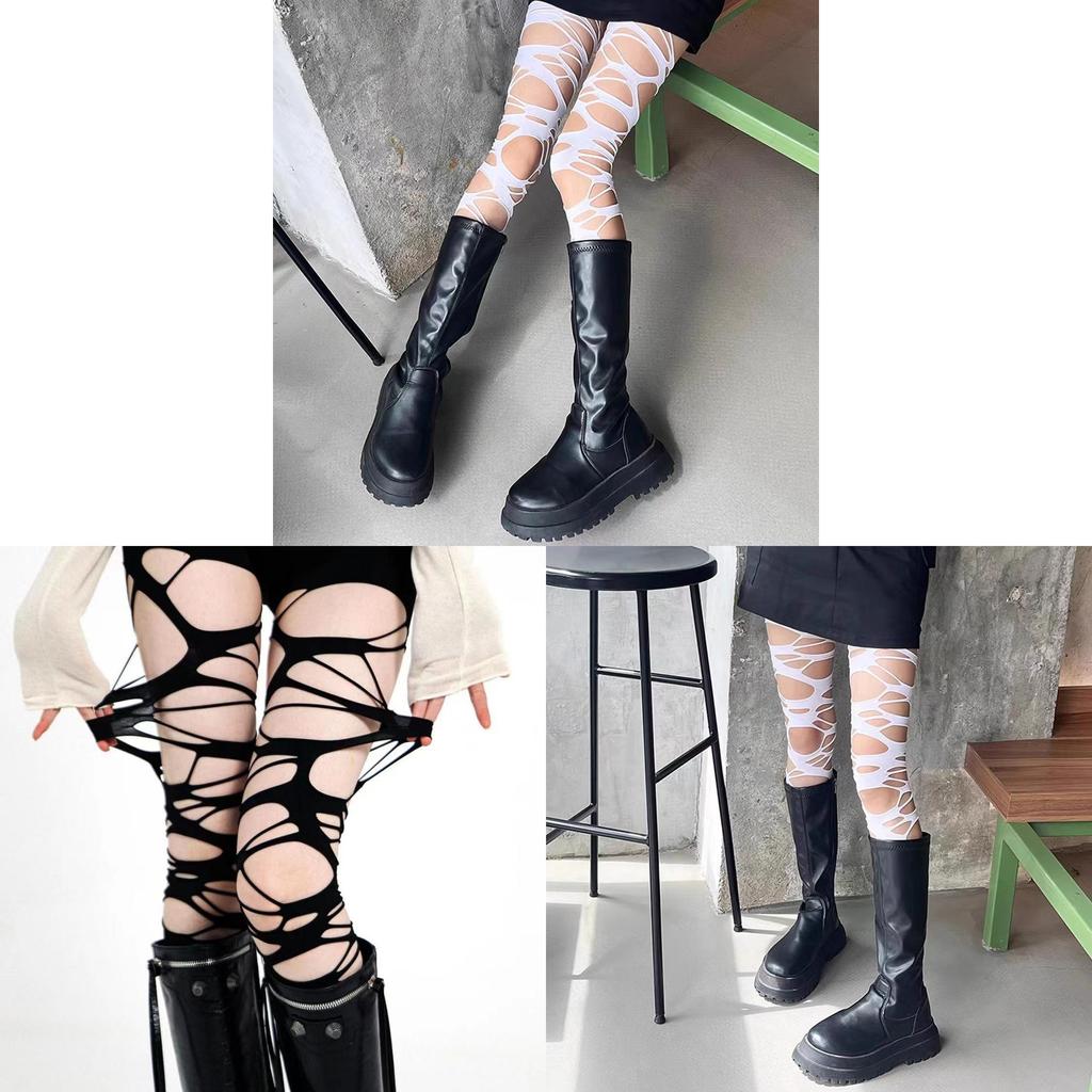 Collant da donna velati con design strappato e calze per spettacoli di danza in discoteca