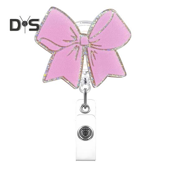 

Катушка-бейдж для удостоверения личности, вращающийся на 360 градусов зажим, сверкающий нескользящий выдвижной держатель для бейджа, зажим для врача, медсестры, медицинского персонала, офиса розовый