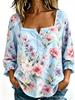 New Xiyin Summer T-Shirt Women's Printed Square Neck Button Bubble Sleeve Women's Top Women's