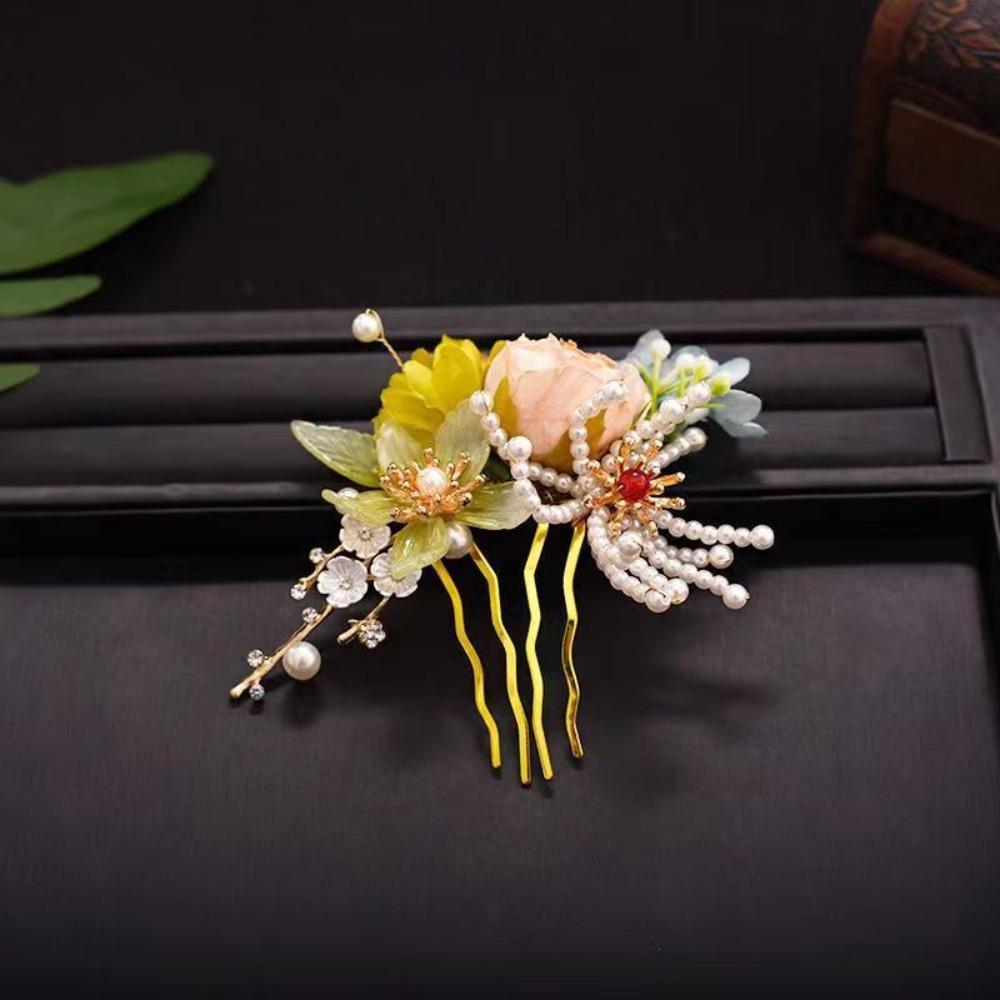 Floral Tang Dynasty Hairpin Tassel Flower Hair Comb Antique Ancient Hair Stick  Children