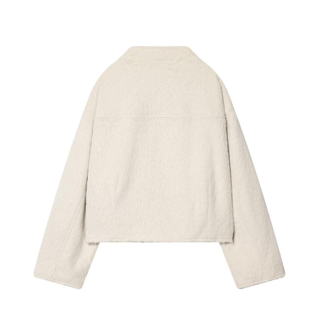 New Minimalist Long-sleeve Double-collar Plush Jacket 1255884