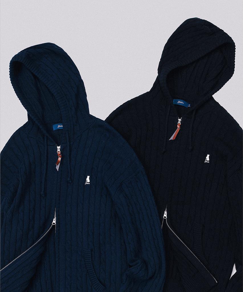 YALE Women'S Cable Knit Zip-Up Hoodie_Black