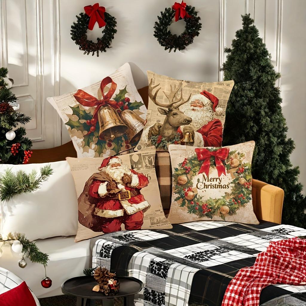 Christmas Decoration Pillowcase Vintage Retro Style Santa Claus Pillow Cover Sofa Cushion Suite Room Home Decoration