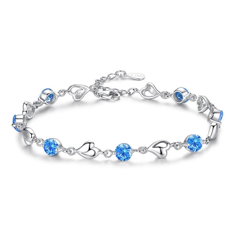 Min Yue S925 Sterling Silver Zircon Heart Bracelet - Women's Elegant Fashion Jewelry for Qixi Valentine's Day