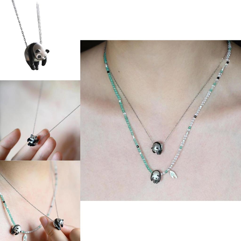 Panda Animal Pendant Necklace With Resin Coating For Fashionable Women