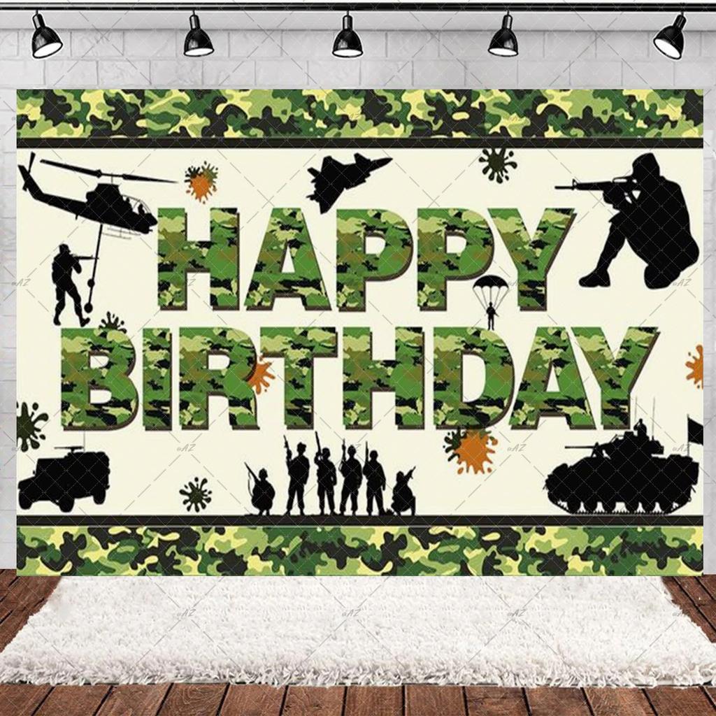 Militär Armee Thema Jungen Geburtstagsparty Dekorationen Camouflage Soldat Flugzeug Panzer Hintergrund Cartoon Luftballon Banner Kinderspielzeug Geschenk