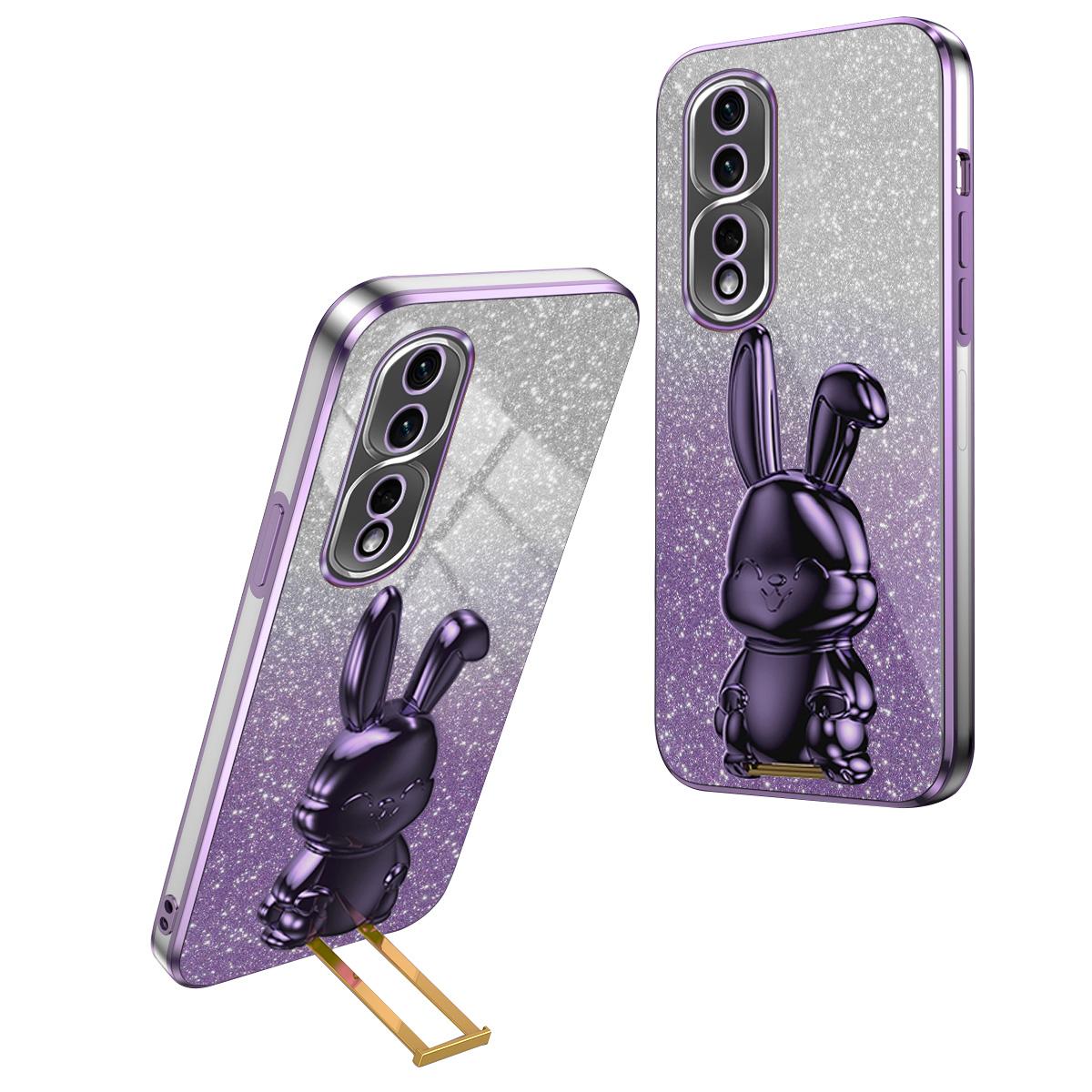 

For Honor 80 Pro 5G Anti-Scratch PC+TPU Phone Cover Case Glitter Powder Shell with Kickstand Purple