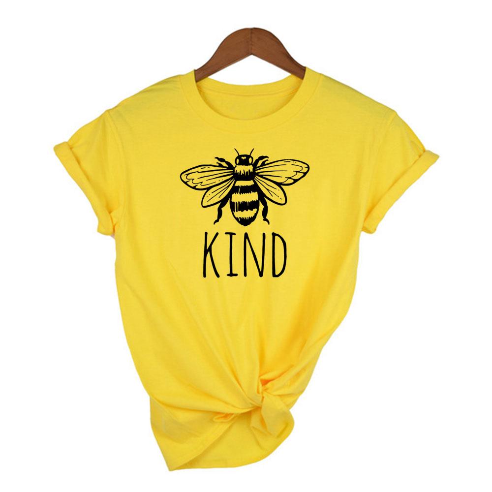 Women Printed Bee Kind Casual T Shirts Tops Fashion Shirt Graphic Tees Woman Clothes Harajuku Pink