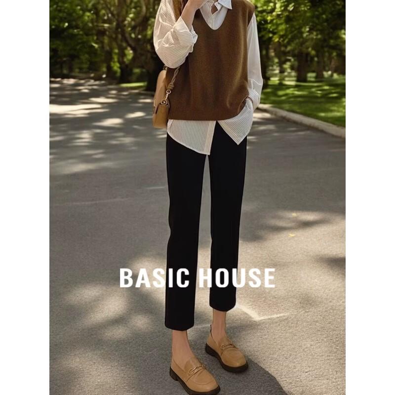 Базовые женские черные джинсы Basic House с высокой талией, зауженные, прямого кроя L