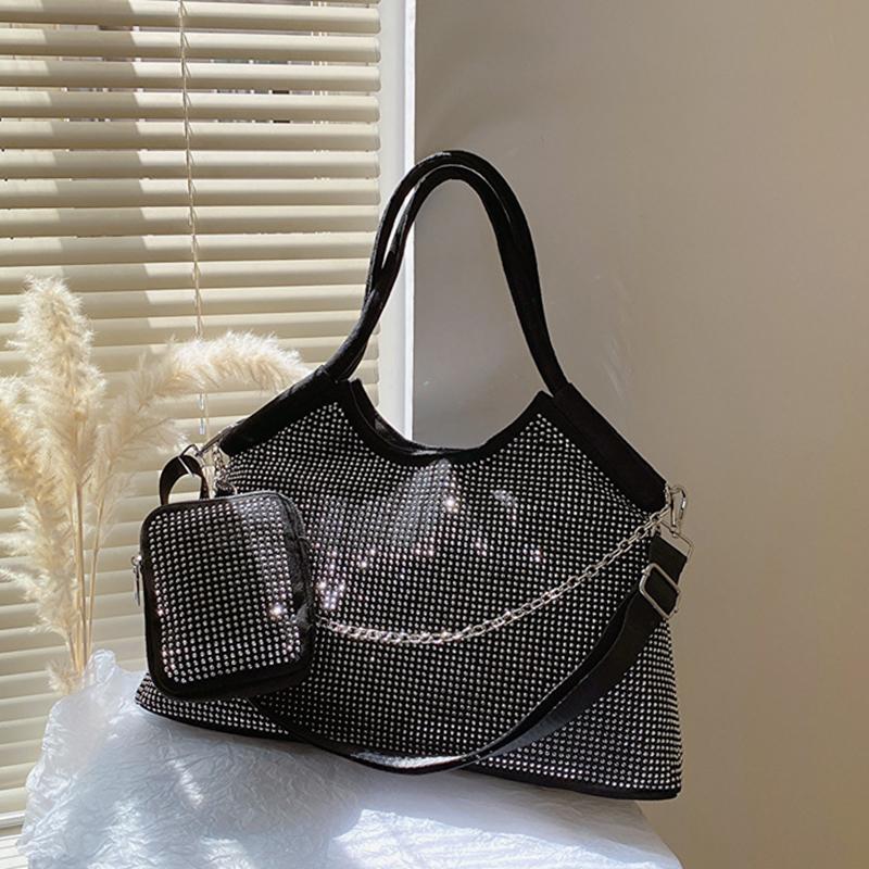 Yogodlns New Shiny Rhinestone Women's Large Capacity Shopping Totes Fashion Dinner Underarm Shoulder Bag Commuter Handbag