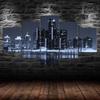 Detroit Michigan Cityscape Skyline Dark Night 5 Piece Five Panel Wall Canvas Print Modern Art Poster Picture Home Decor Gift For Him Her
