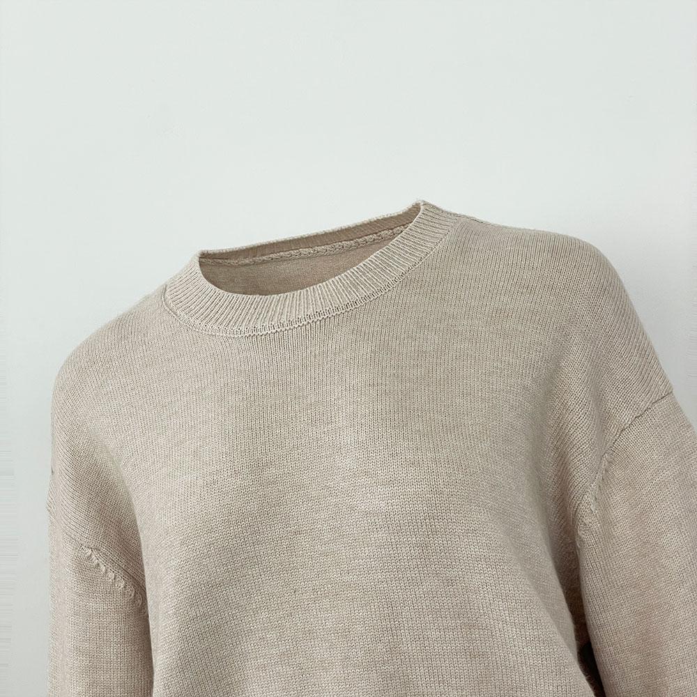 OFTBUY Winter Women Sweater Knitted Real Fox Fur Cuff Round Neck Loose Knit Mid-length Woolen Blends