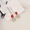 S925 Silver Korean Square Geometric Diamond-Inlaid Earrings: Elegant Painted Oil Design for Women