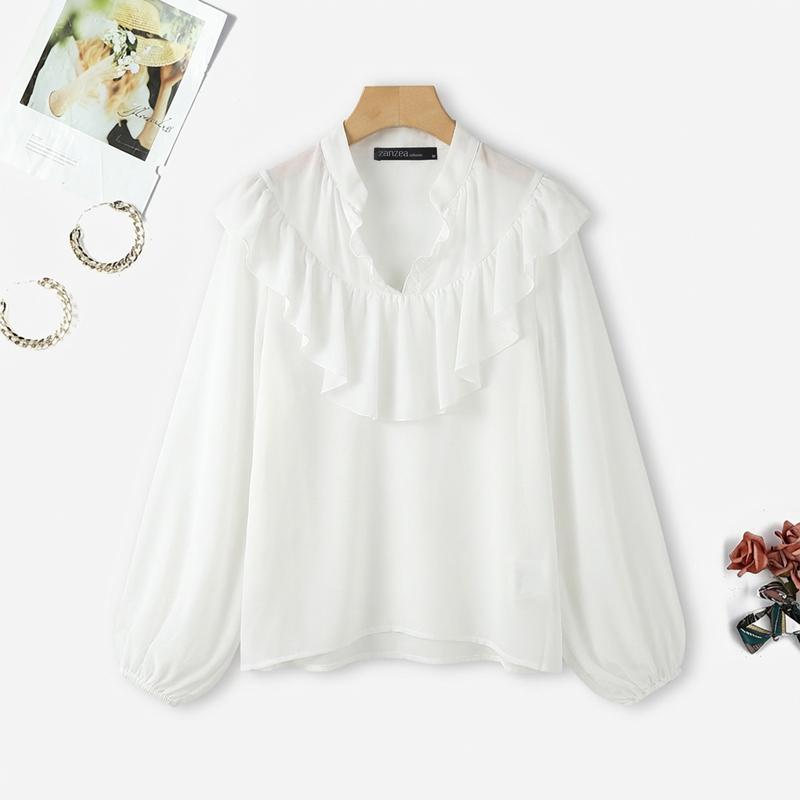 ZANZEA Women Casual V-Neck Long Sleeve Loose See-Through Cover Up Blouse