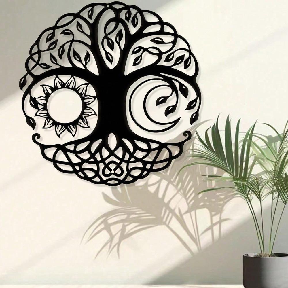 Wrought Iron Tree of Life Wall Art Decor, Round Metal Sculpture for Home Living Room, Unique Gift for Her