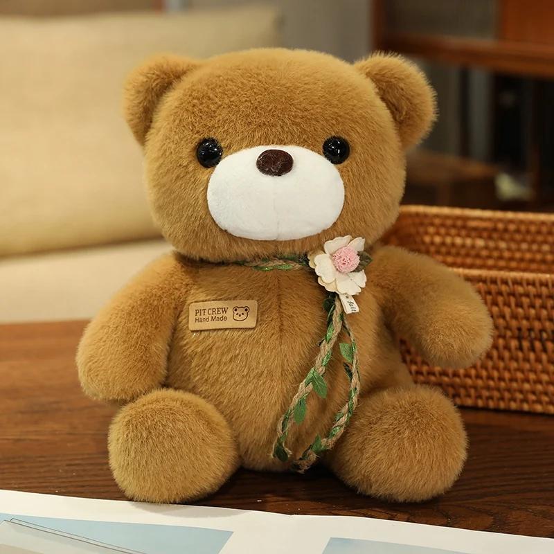 25cm Kawaii Colorful Bow Tie Bear Doll Plush Toy Stuffed Bear with Rose Animal Doll Birthday Gift Pillow for Girls Children