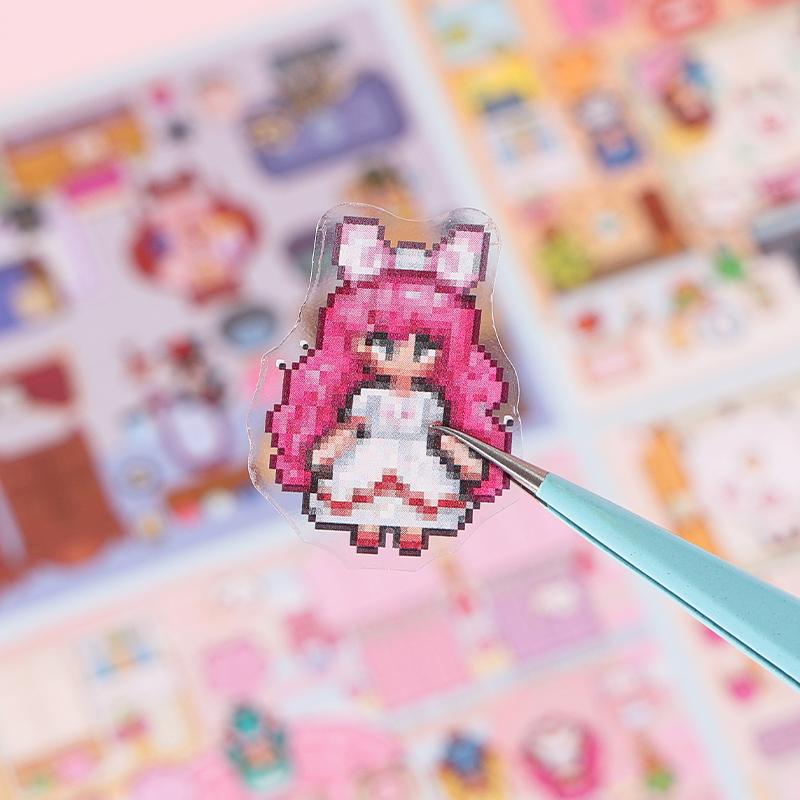 JIAMEI 20in1 Pixel World Series Kawaii Cartoon 3D Miniature Scene Stickers Book DIY Hand Stacking Paste Fun Scrapbook Stickers