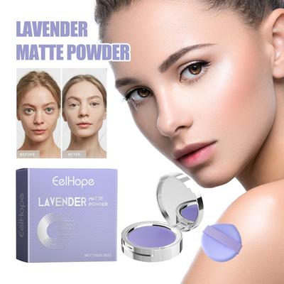 Lavendel Mattes Puder Ölkontrolle Fixierpuder Wasserdicht Glättendes Make-up Foundation Puder mit Puderquaste Loses Fixierpuder