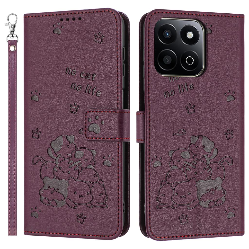 For Honor X7c 4G/Play 60 Plus 5G/200 Smart 5G/Play 9T Case with Strap Cats Imprint Leather Wallet Phone Cover