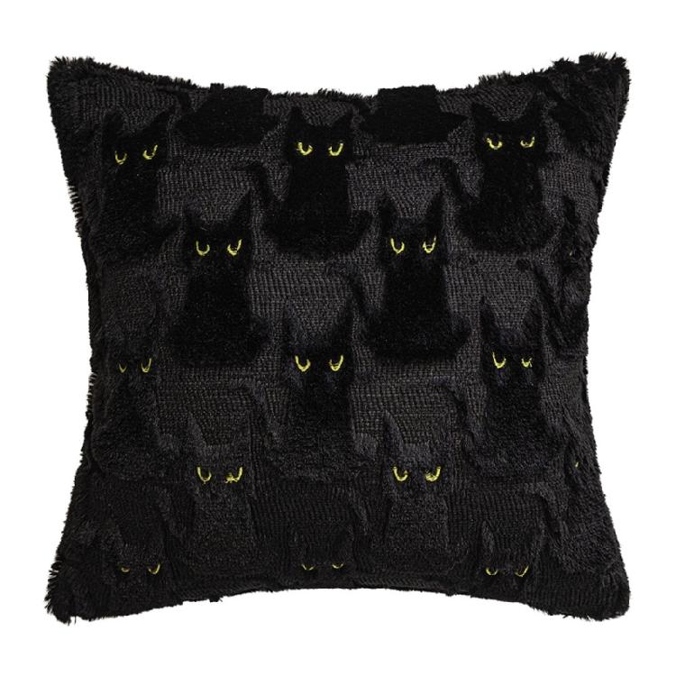 Художественная наволочка на Хэллоуин из плюша с искусственным мехом, с пуговицами, с изображением черных кошек, квадратная, для сезонного декора комнаты 450*450mm