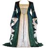Vintage Gold Velvet Lace-Up Flared Sleeve Medieval Floor-Length Dress for Women
