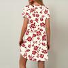 Women's Petal Short Sleeve V Neck Loose Flower  Print Swing Sundress With Pockets