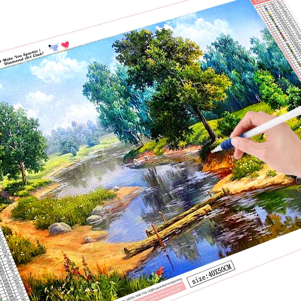 

Полный дрель квадратный алмаз 5D DIY Алмазная картина Лесная река Алмазная вышивка крестом 30*40 cm