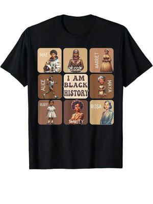 Men's Black History Month T-Shirt - I Am Black History Cotton Tee with Leaders and