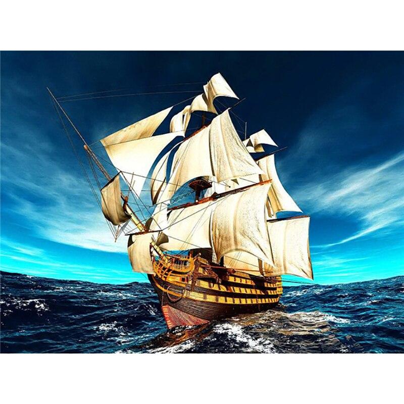 DIY 5D Diamond Painting Sailboat Diamond Embroidery Sea View Cross Stitch Full Round Drill Home Decor Manual Art Gift