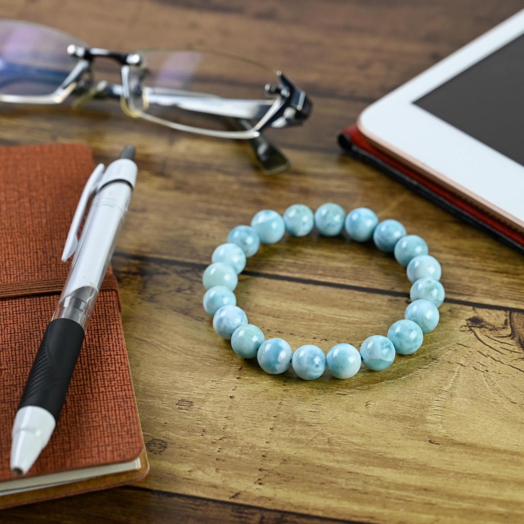 Eigado Larimar 10mm Inner Diameter Healing Natural Power One of the Three Greatest Healing Stones Bracelet, Beads, 29.8g, 17cm, Stone, Stone, Stone,