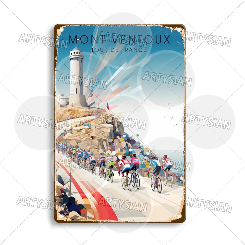 Tour de France Cycling Metal Sign Alpe d’Huez Mont Ventoux Le Jura Auvergne Mont Blanc Champs-Élysées Col du Tourmalet NICE