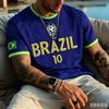 2026 Sommer Brasilien Rio Wahrzeichen Grafik Te Frauen Vintage Stil Schwarz Gold Kurzarm Lässiges Oberteil für Fußballfans Tägliche Nutzung